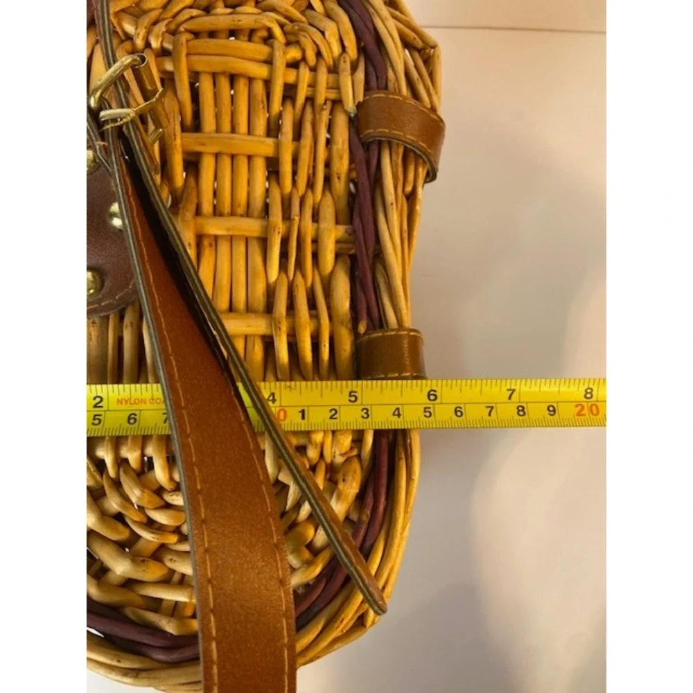 Vintage Wicker Basket Crossbody Bag Woven Picnic Purse Green Purple Accents